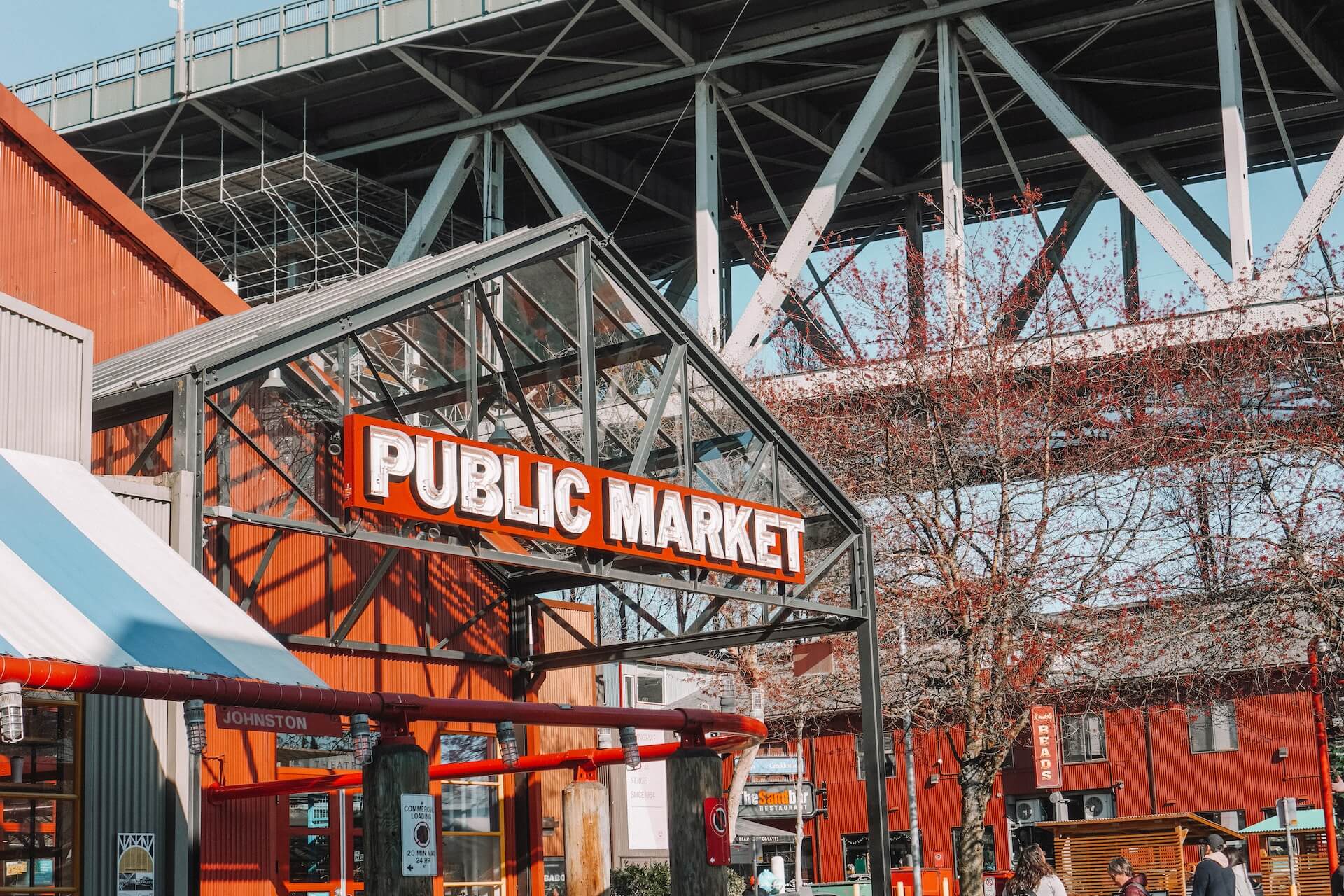 Granville Island Public Market produce and food stalls