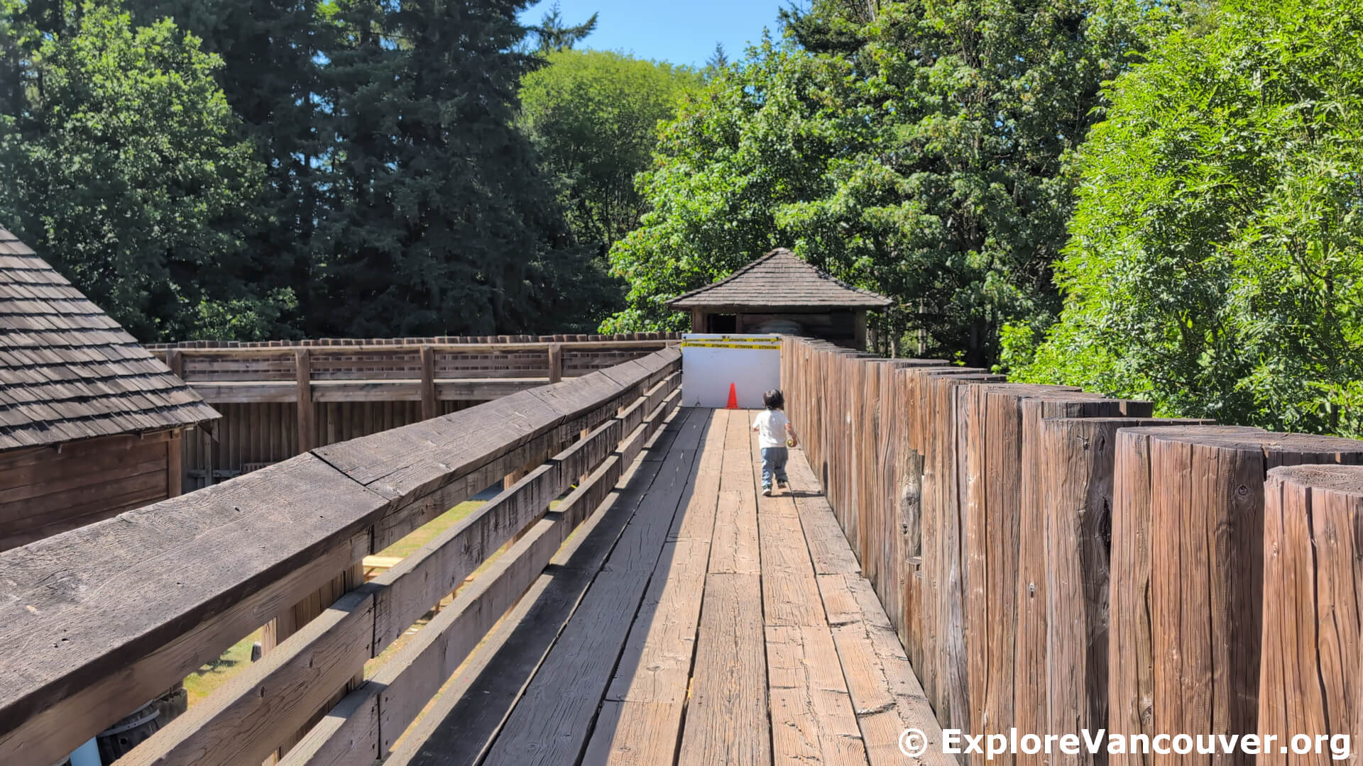 Path running alongside the timber palisade wall at Fort Langley