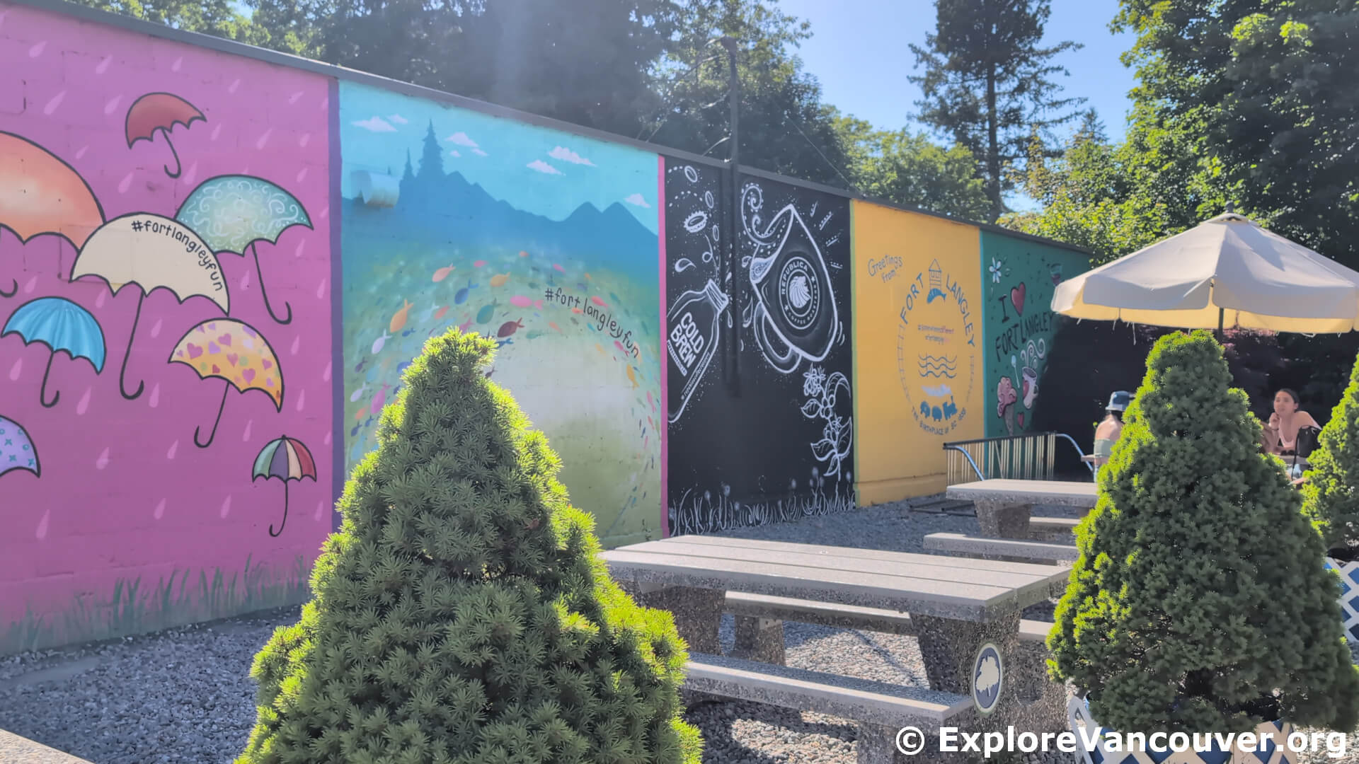 Colorful heritage storefronts along Glover Road in Fort Langley Village