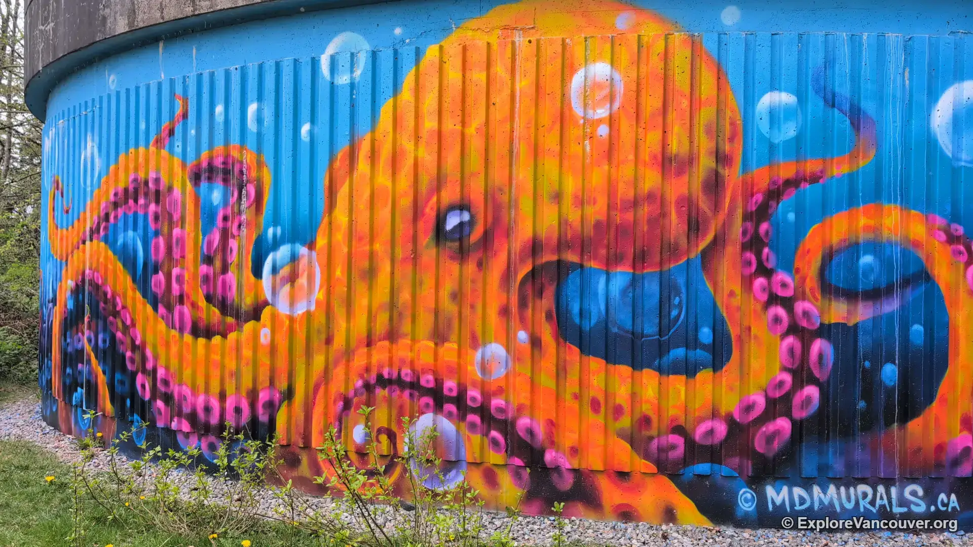 Murals painted on the water tower at Burnaby Mountain Park