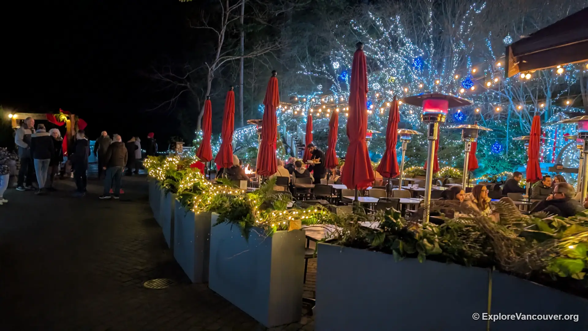 Cliff House Restaurant and Bar at Capilano Suspension Bridge Park during the evening lights