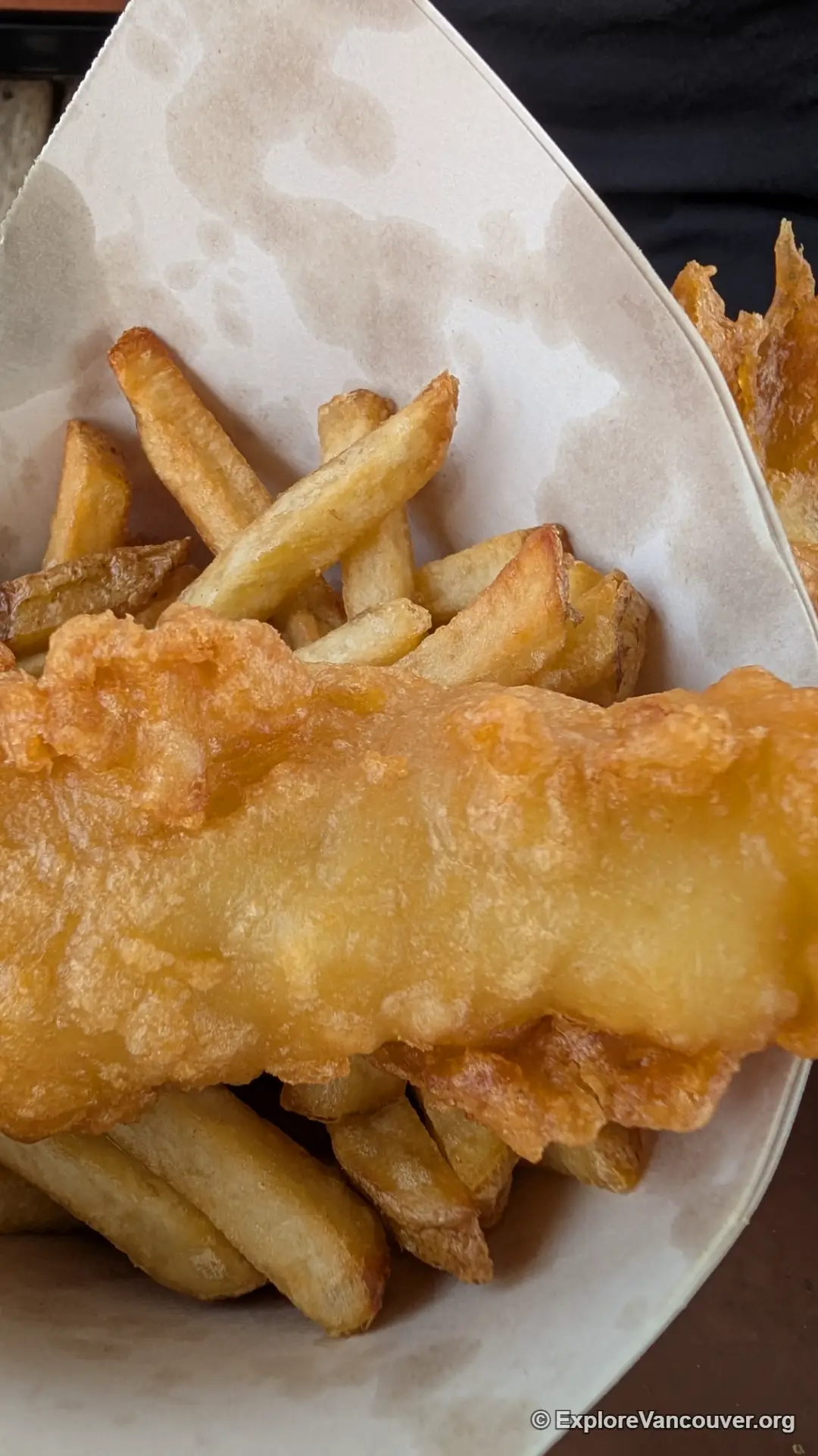 Pajo's Fish and Chips sign and takeout counter in Steveston, Richmond