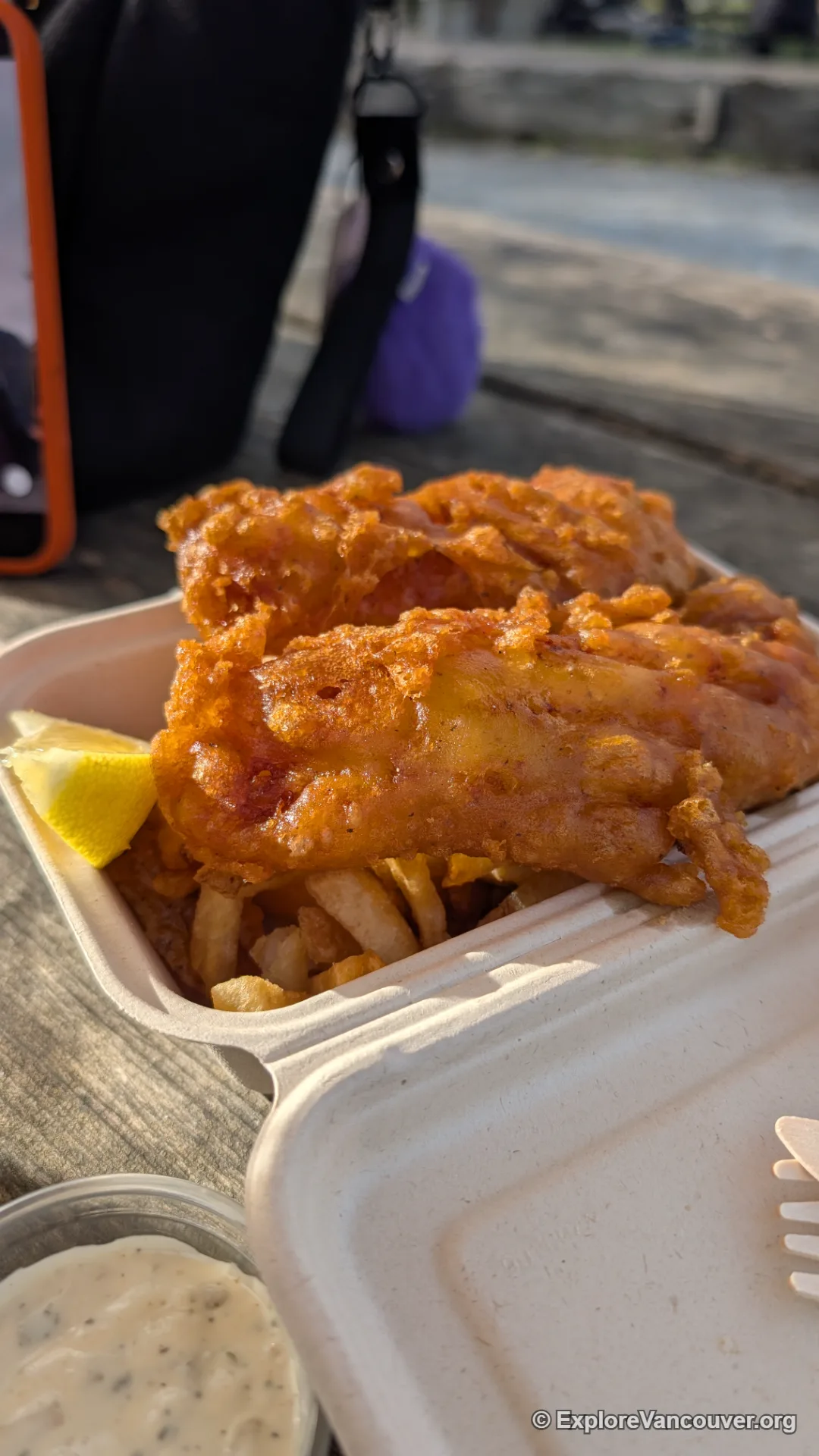 Fresh fish and chips served near Garry Point Park in Steveston