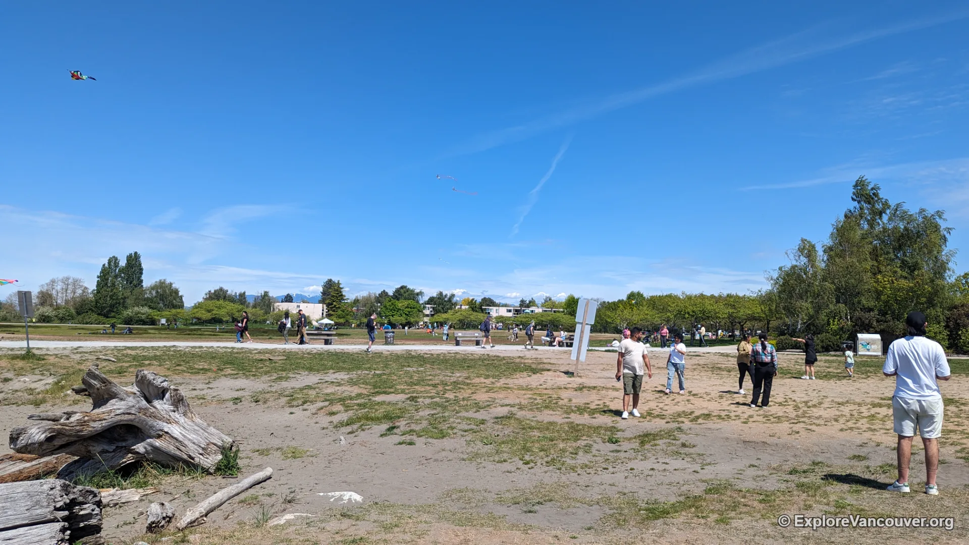 Panoramic view across Garry Point Park toward the Fraser River and Gulf Islands