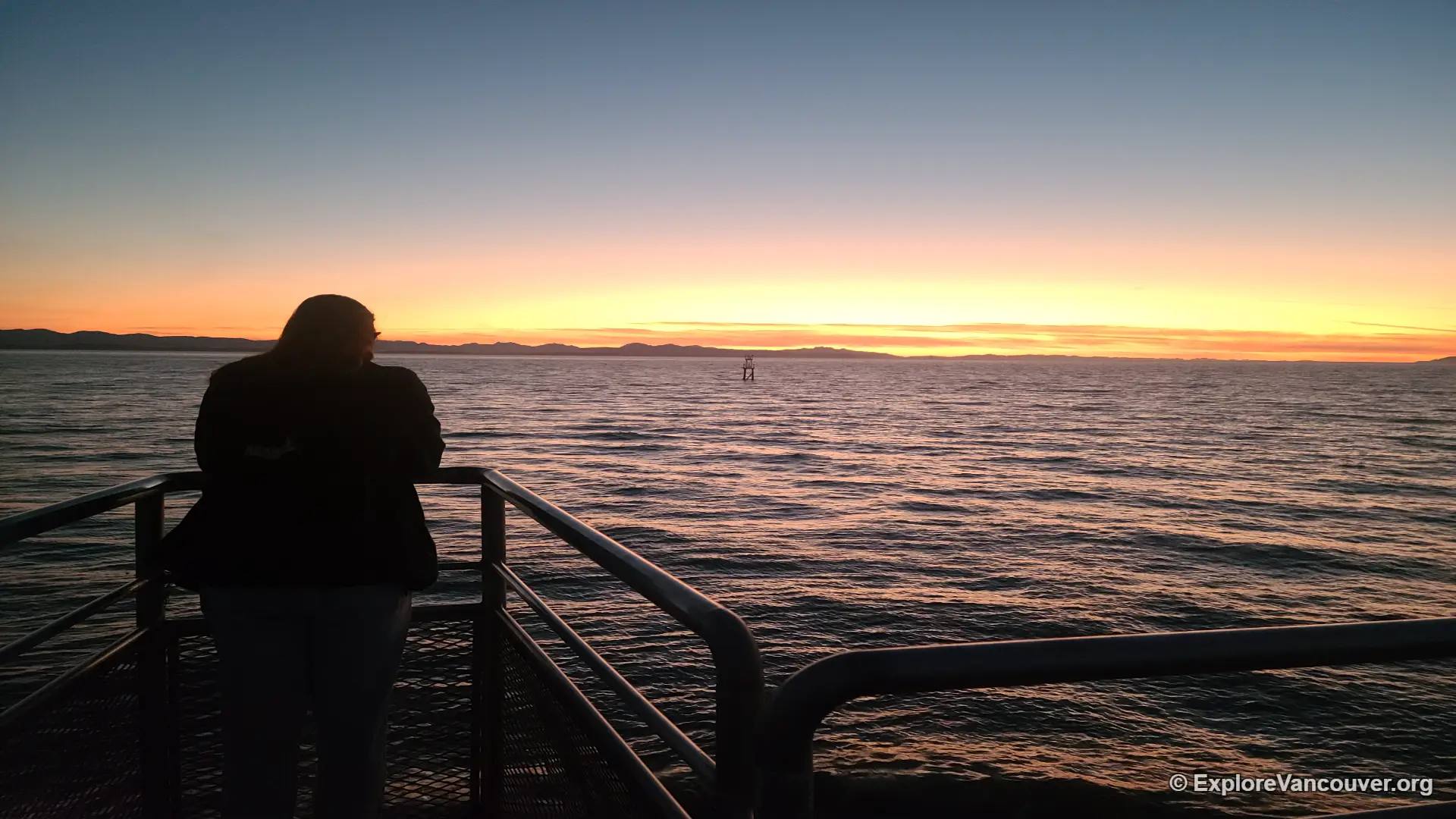 View from the terminus of the Iona Beach jetty at sunset
