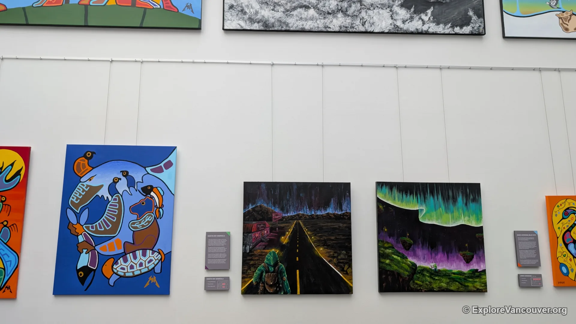 Colourful wall art and mural displays inside Science World