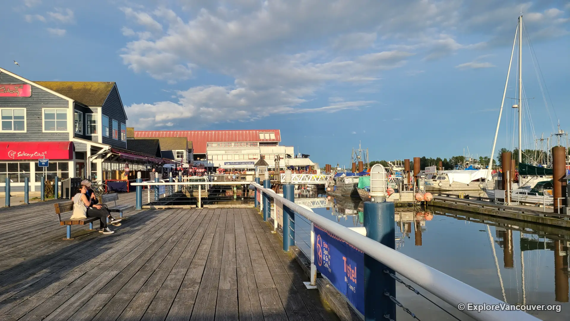 Wooden boardwalk pier at Steveston Fisherman's Wharf
