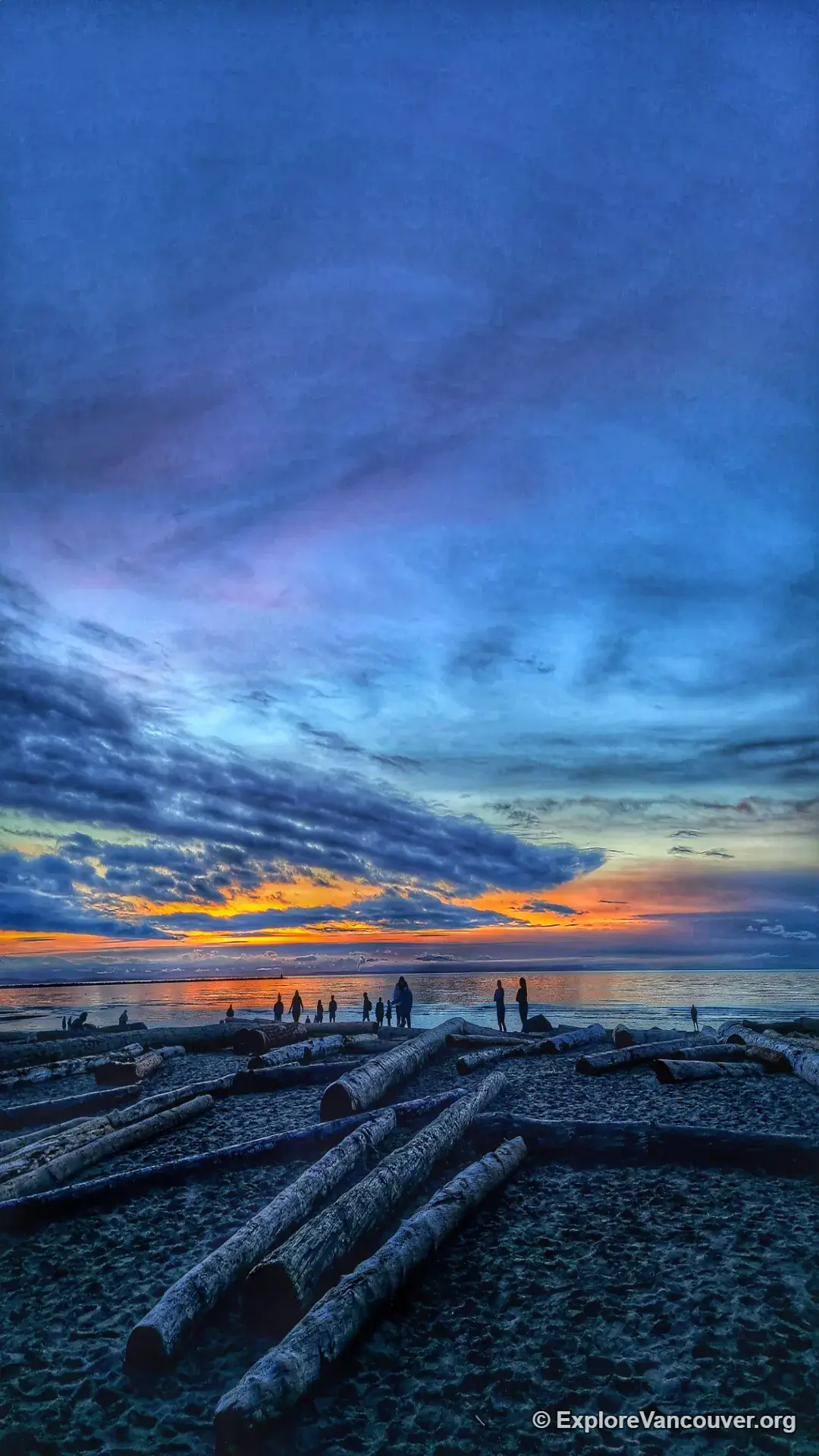 Vertical view of sunset colours over Wreck Beach
