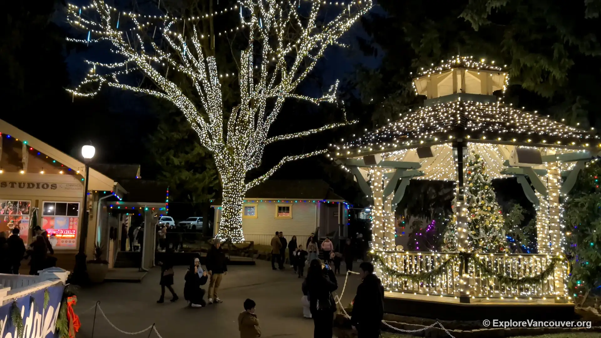 Holiday lights strung through Burnaby Village Museum