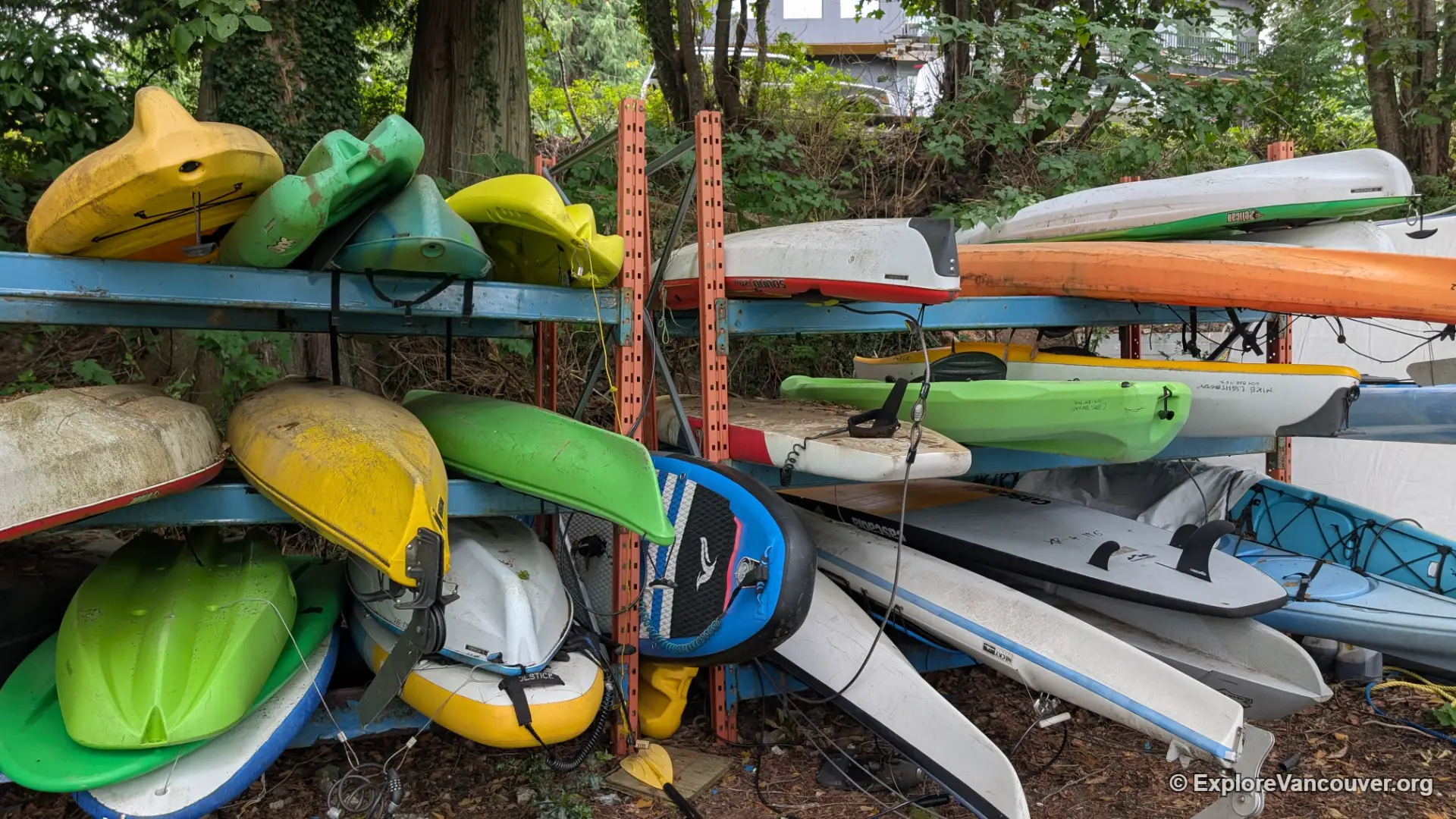 Kayak rack near Sandy Beach on Bowen Island
