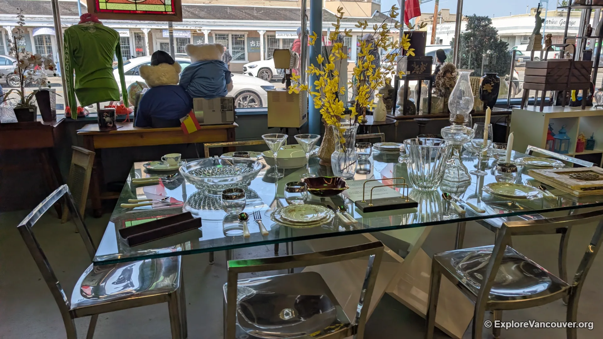 Kitchen items on display inside a Steveston Village thrift store