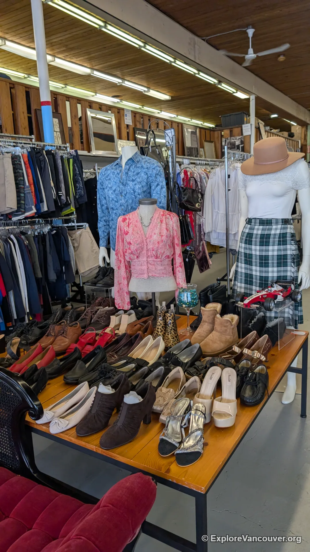 Shoes on display inside a Steveston Village thrift store