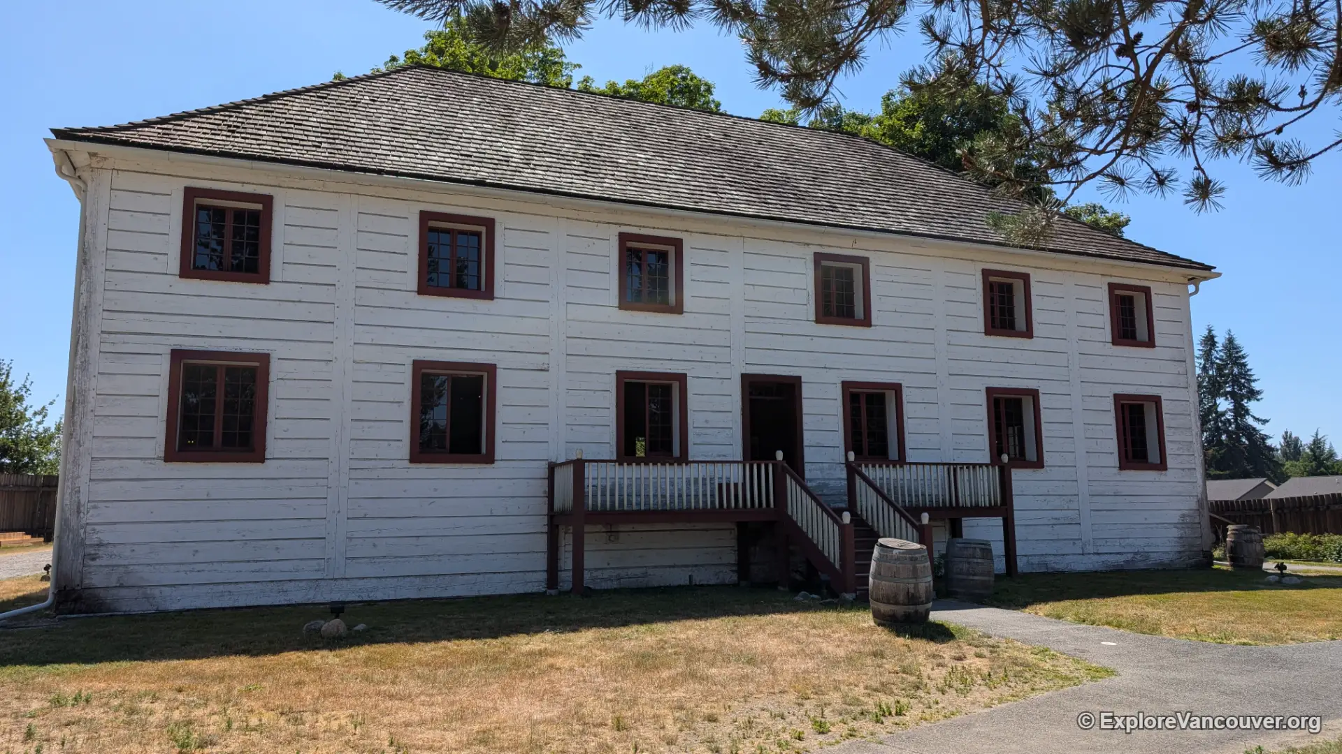 Exterior of the reconstructed Big House at Fort Langley National Historic Site