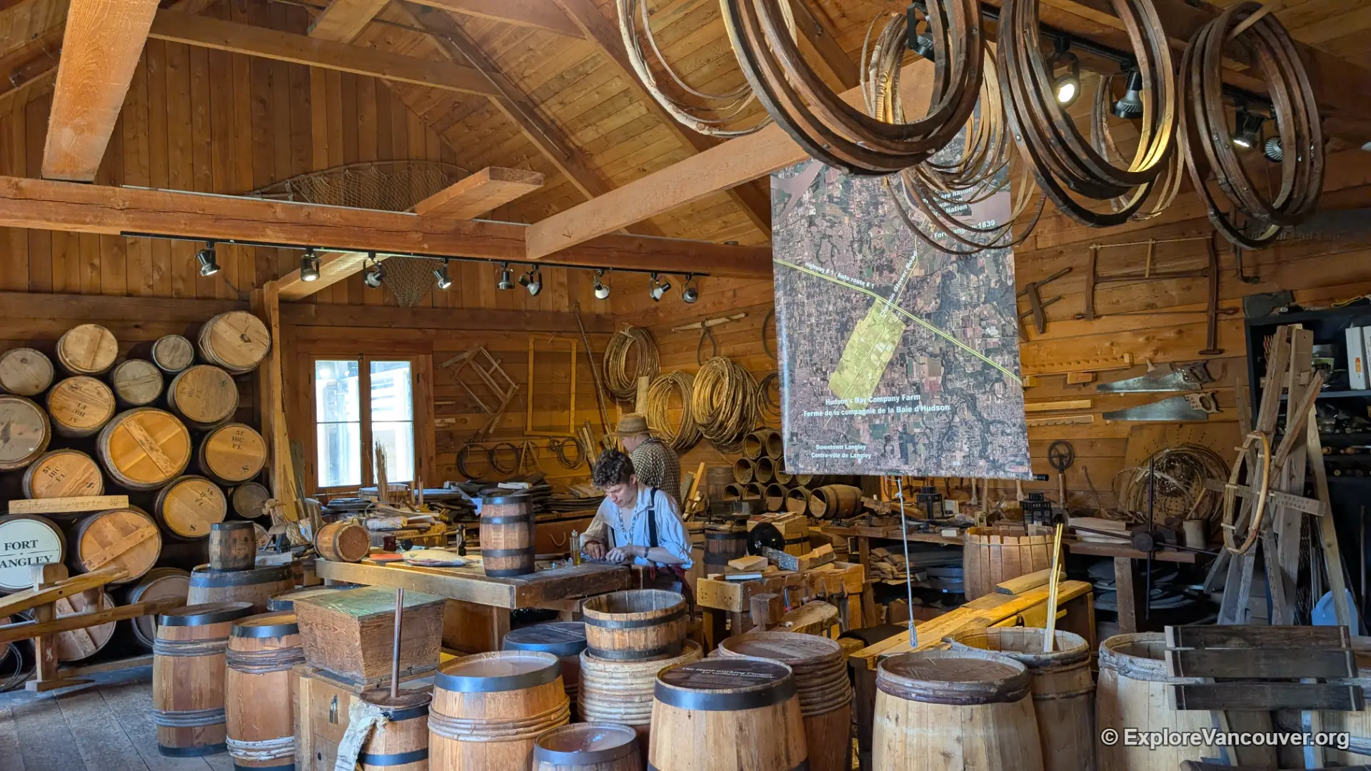 Cooper demonstrating traditional barrel making at Fort Langley
