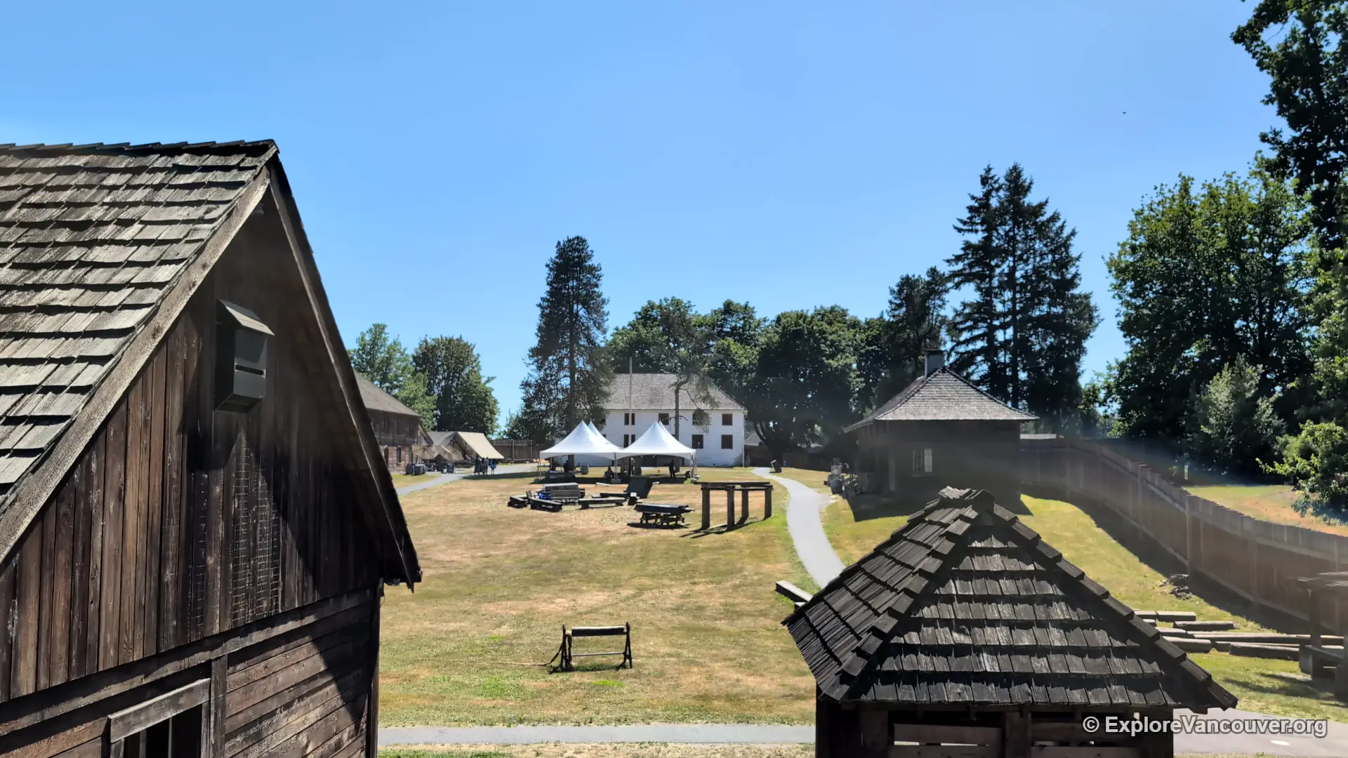 View of the Fraser River and surrounding fields from the bastion at Fort Langley