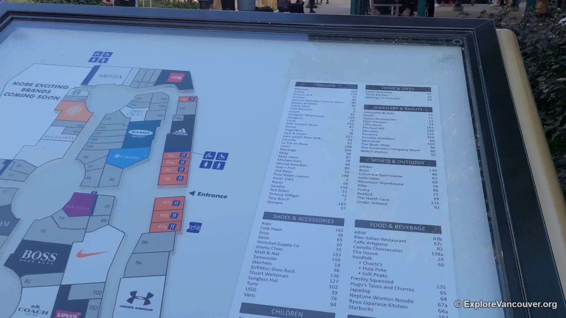 Store directory display board at McArthurGlen Designer Outlet