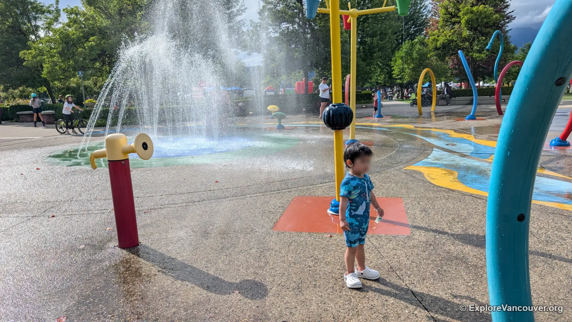 Children playing at the Rocky Point Park spray park