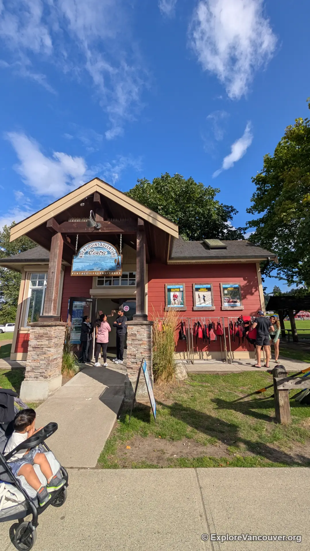 Kayak rental store front entrance at Rocky Point Park in Port Moody