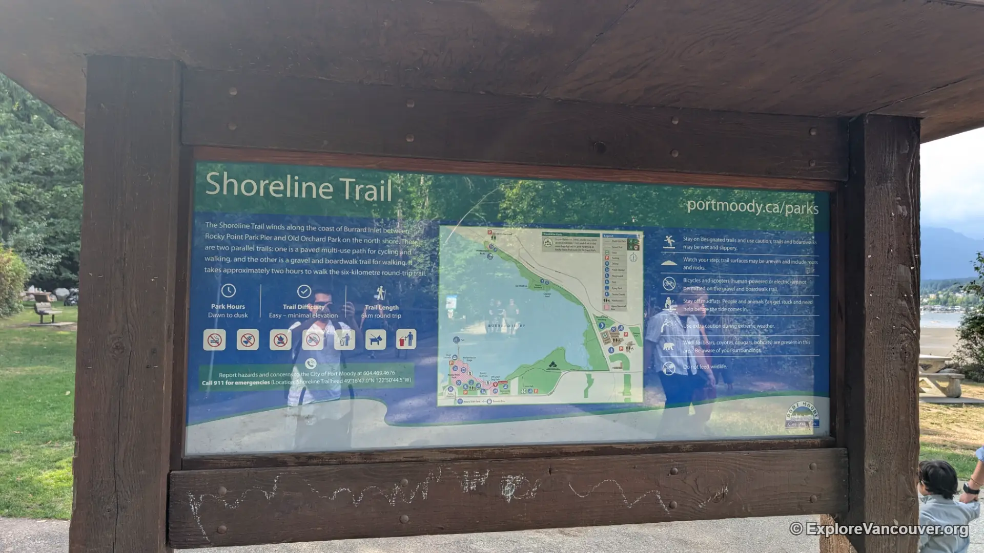Shoreline Trail information board at Rocky Point Park
