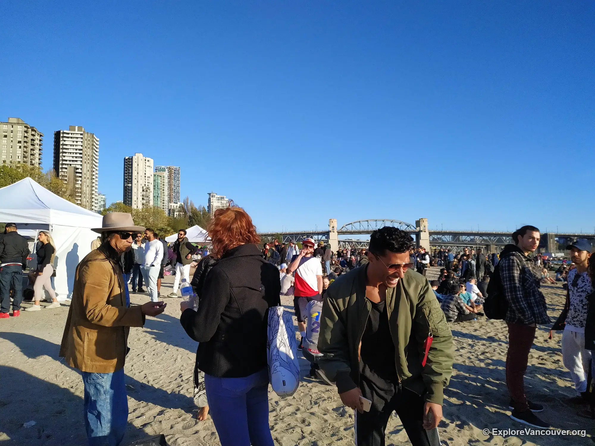 Crowd gathered on the grass at Sunset Beach Park in Vancouver