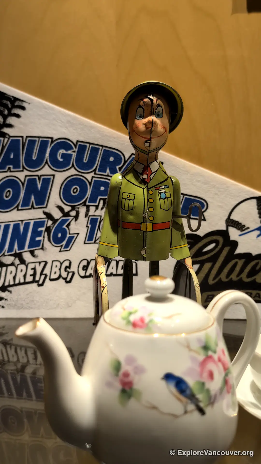 Antique tea pot on display at the Museum of Surrey