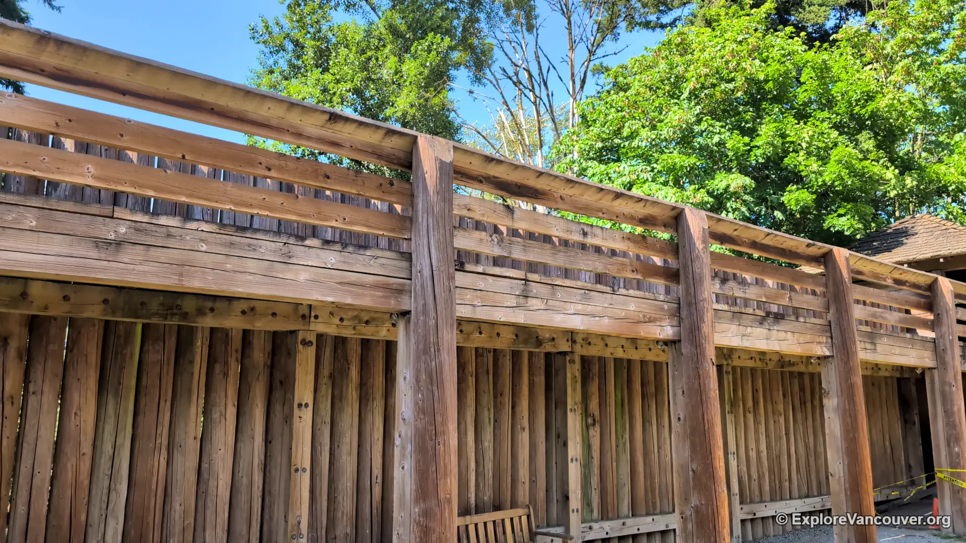 Walkway along the palisade wall leading to the bastion at Fort Langley