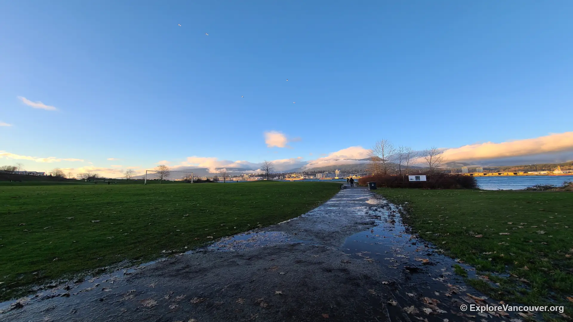 New Brighton Park entrance road on a rainy day