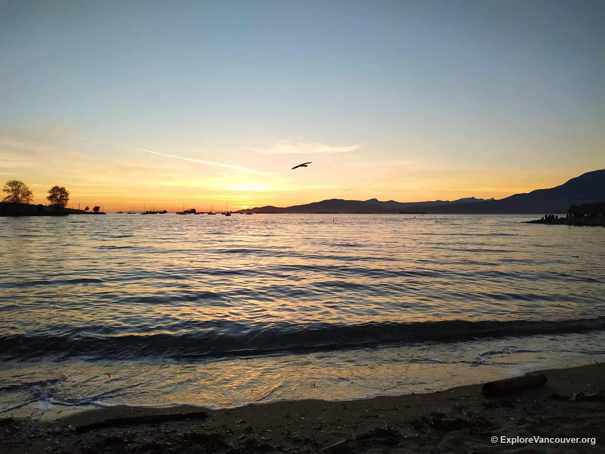 Sky and water at Sunset Beach Park around sunset in Vancouver