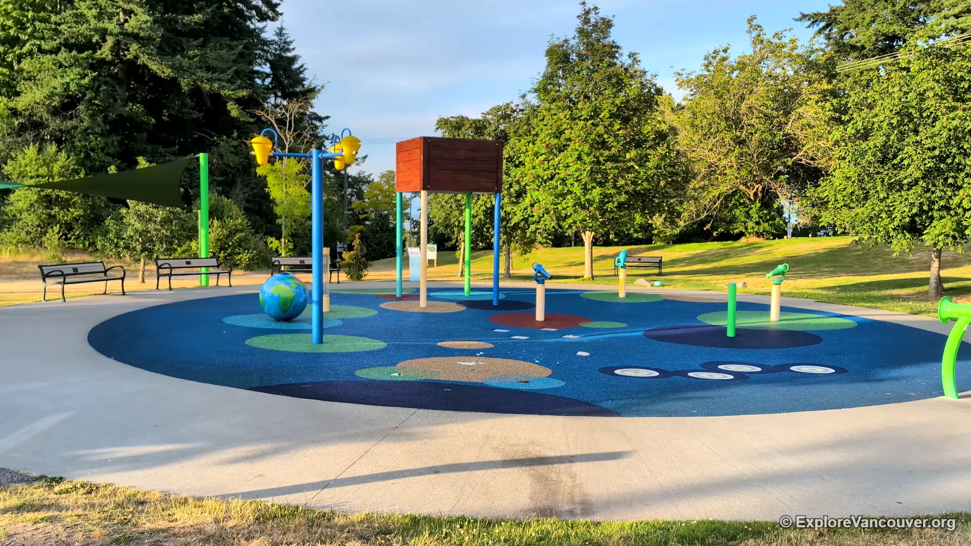 Splash pad at the Rotary Waterworks Playground in Diefenbaker Park