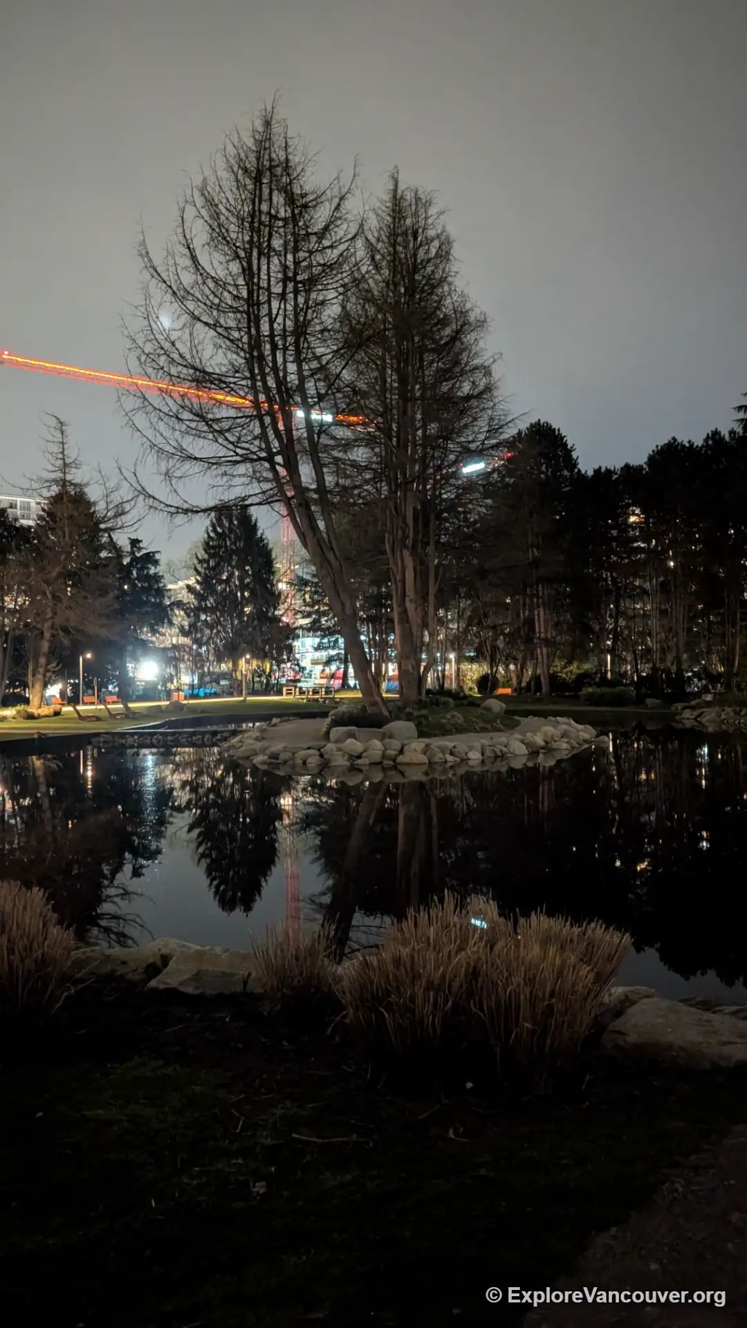Minoru Park lake at night in Richmond