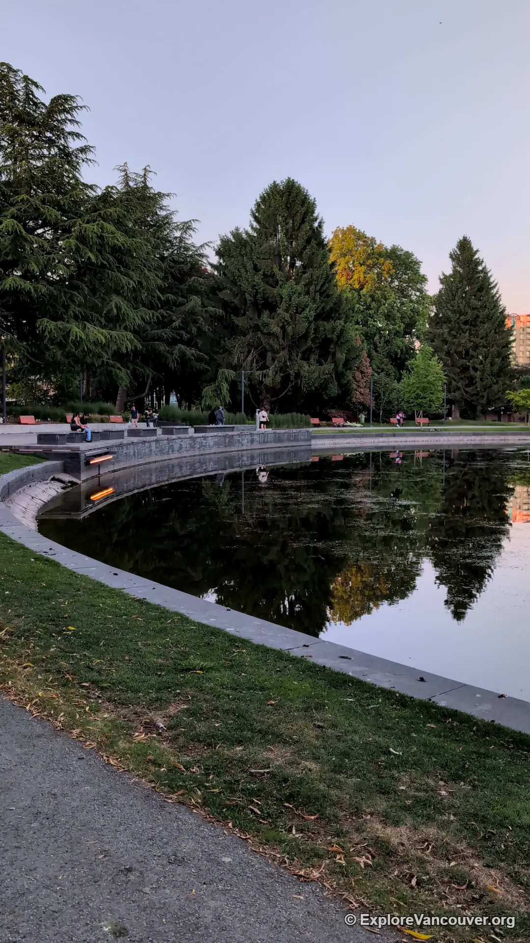 Calm water at Minoru Park lake Richmond BC